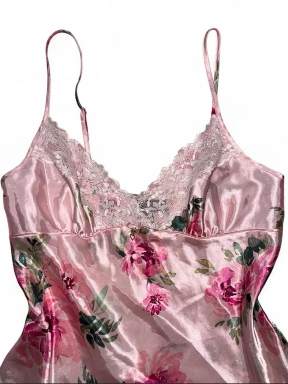 Thalia Sodi Pink Floral Satin Lace-Trim Chemise
